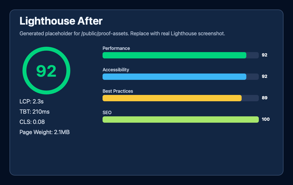 Lighthouse after report screenshot