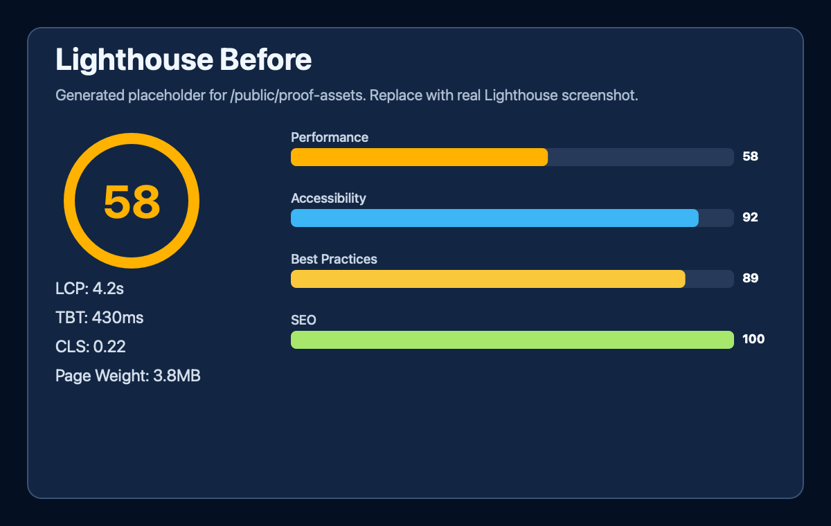 Lighthouse before report screenshot